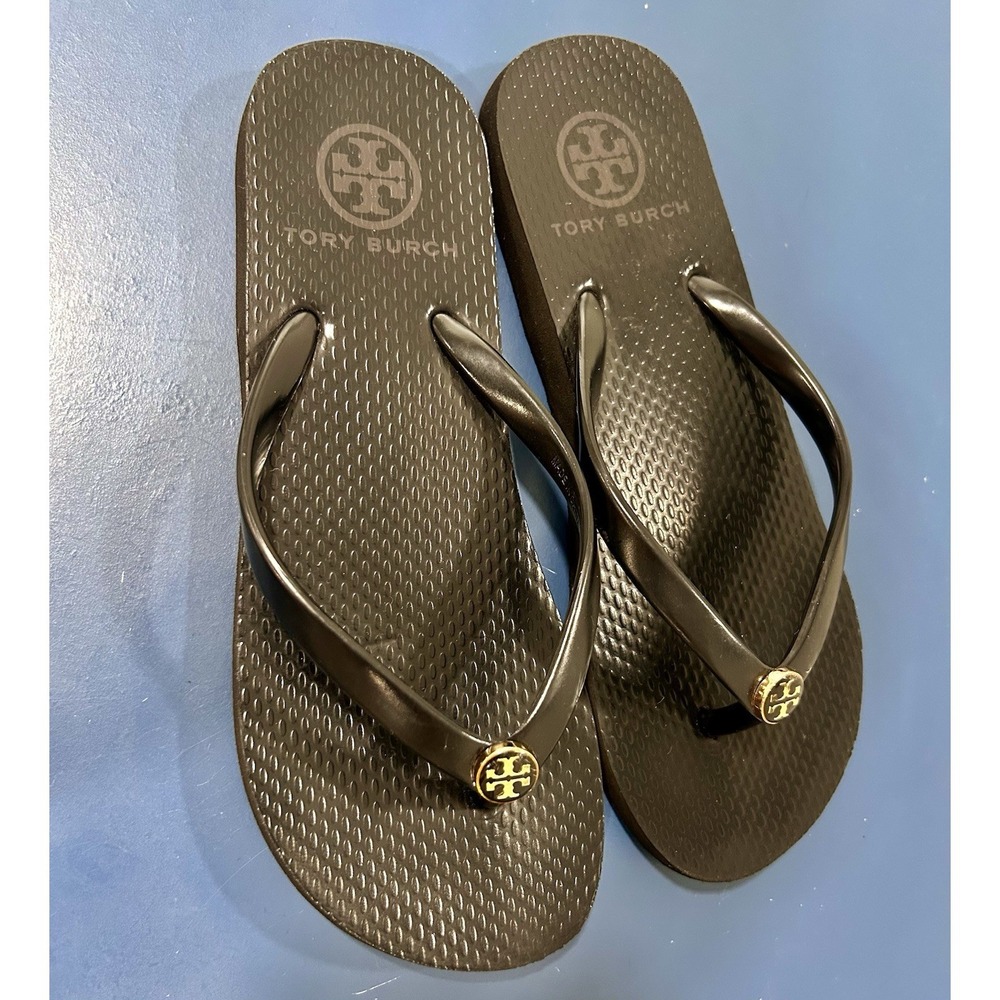 Tory Burch Black Logo Flip Flop Sandals